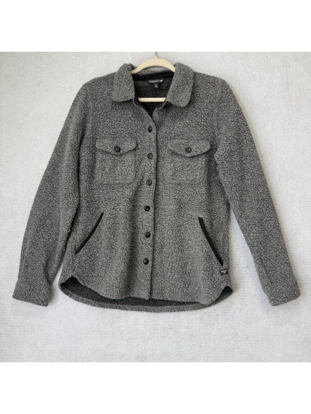Toad&Co Jacket Womens Medium Gray Wool Sherpa Shirt Jac Button Pockets Fleece